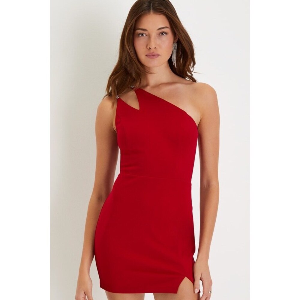Lulus Glam Essence Red Rhinestone Cutout Mini Bodycon Dress - Size XL